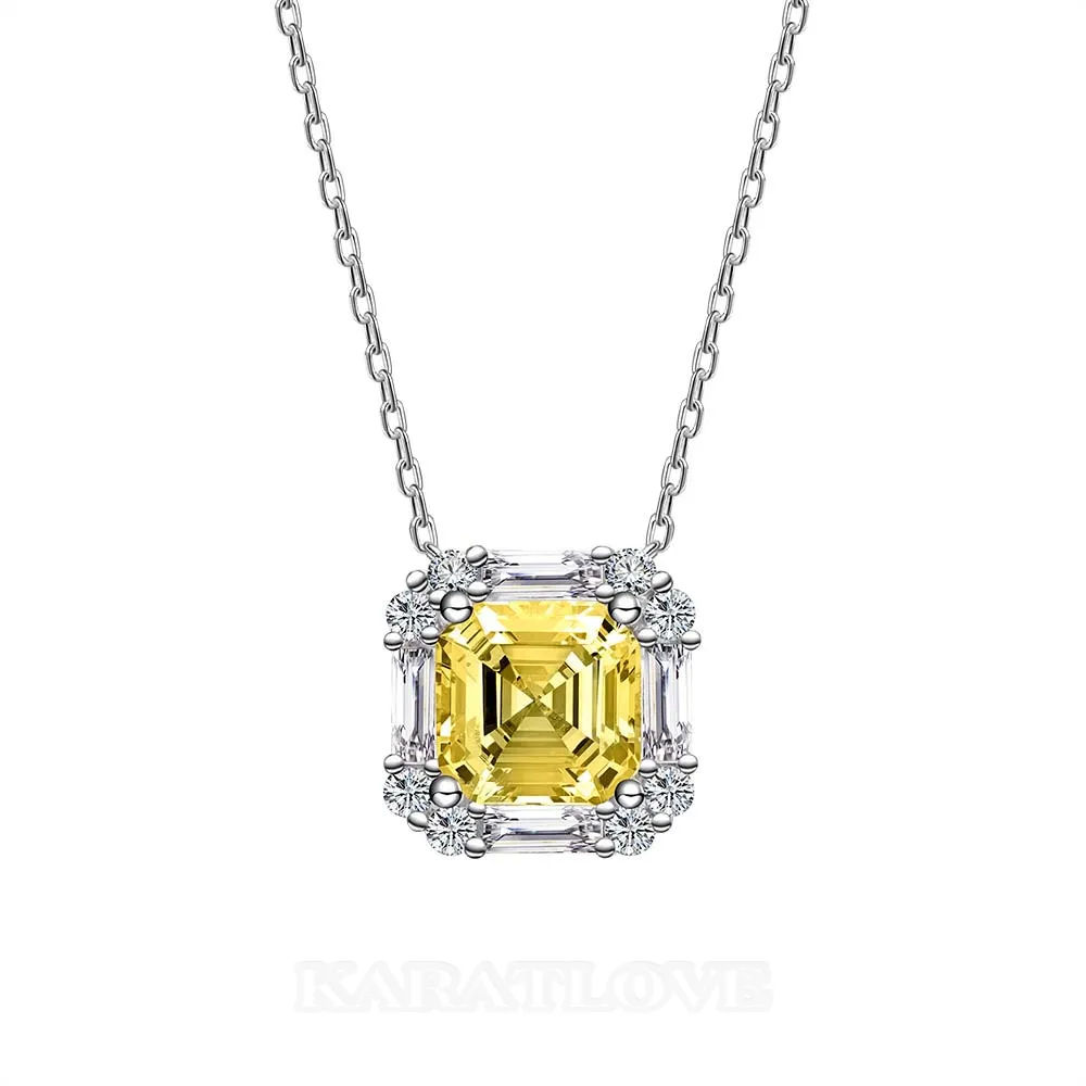 Collier asscher citrine jaune en argent 925 collier de 16" en argent 925