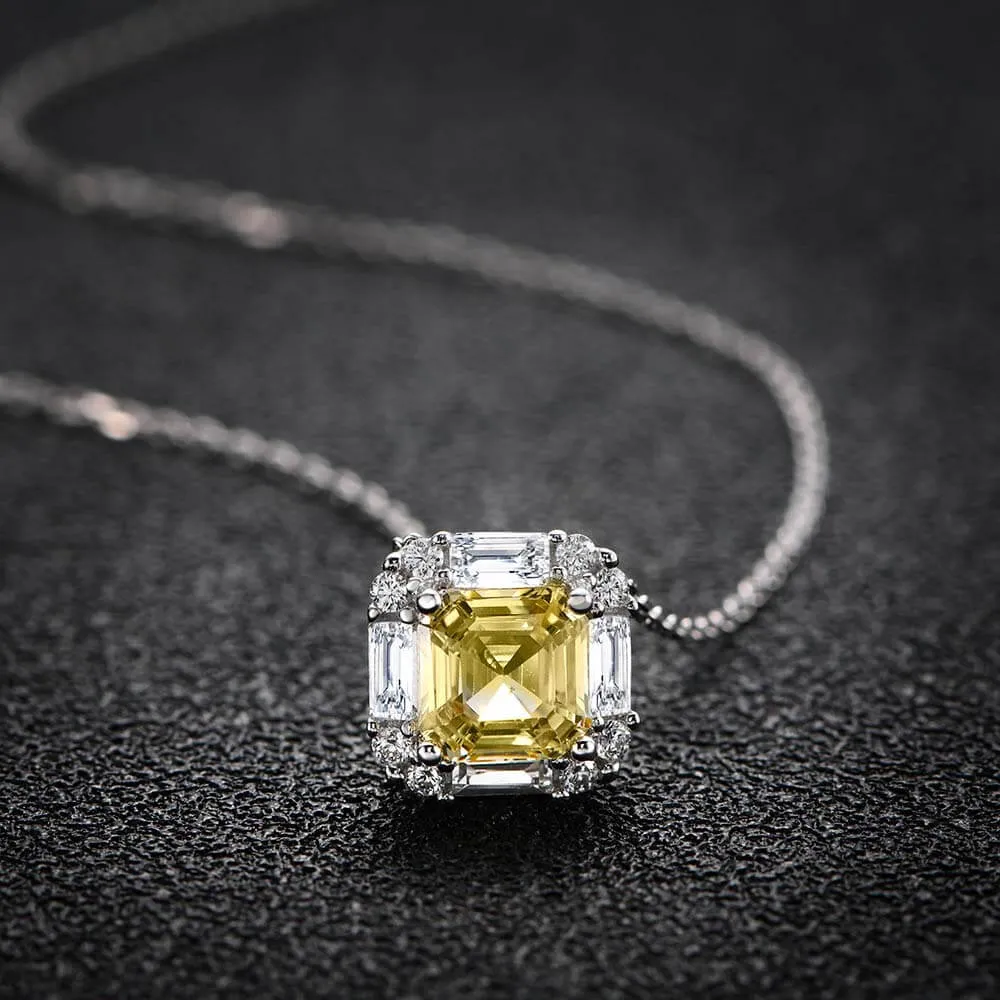 Collier asscher citrine jaune en argent 925 collier de 16" en argent 925