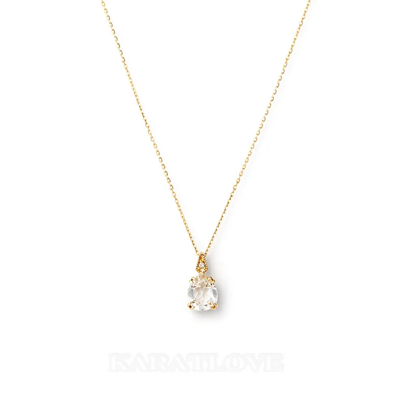 Collier poire en argent sterling 925 avec quartz de cristal et or jaune 15,4 pouces