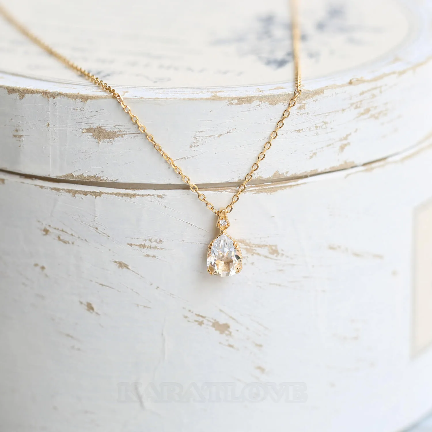 Collier poire en argent sterling 925 avec quartz de cristal et or jaune 15,4 pouces