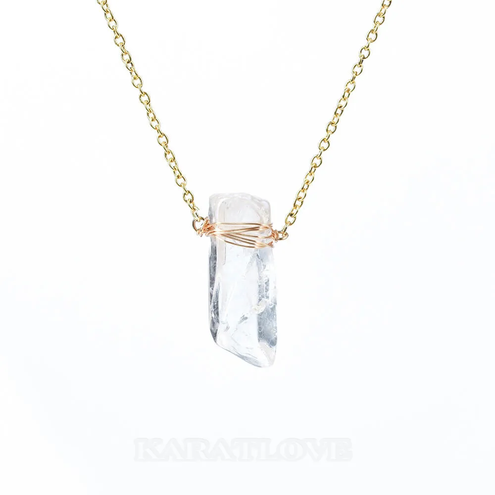 Collier de quartz de cristal en or jaune de 16 pouces