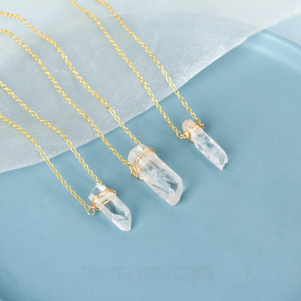 Collier de quartz de cristal en or jaune de 16 pouces