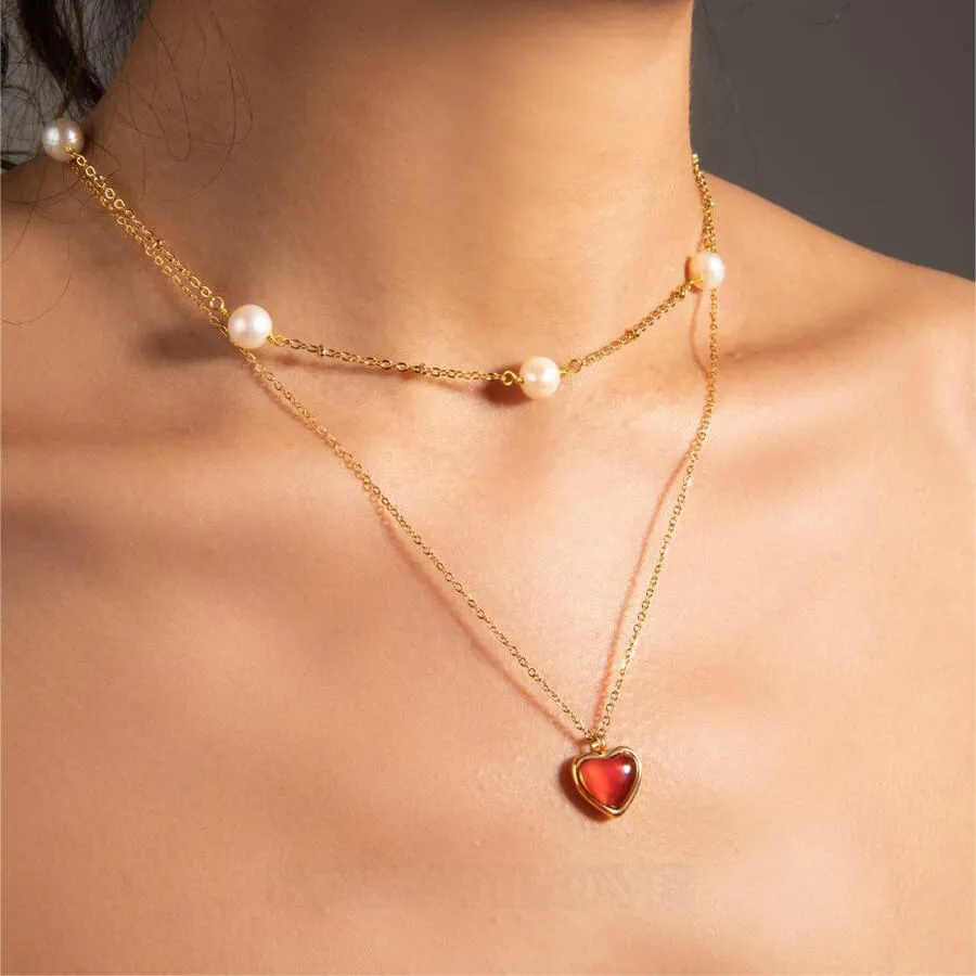 Collier coeur cornaline plaqué or 18k