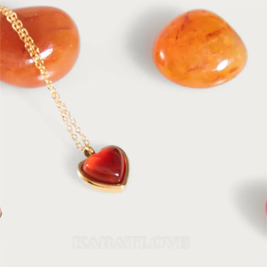 Collier coeur cornaline plaqué or 18k