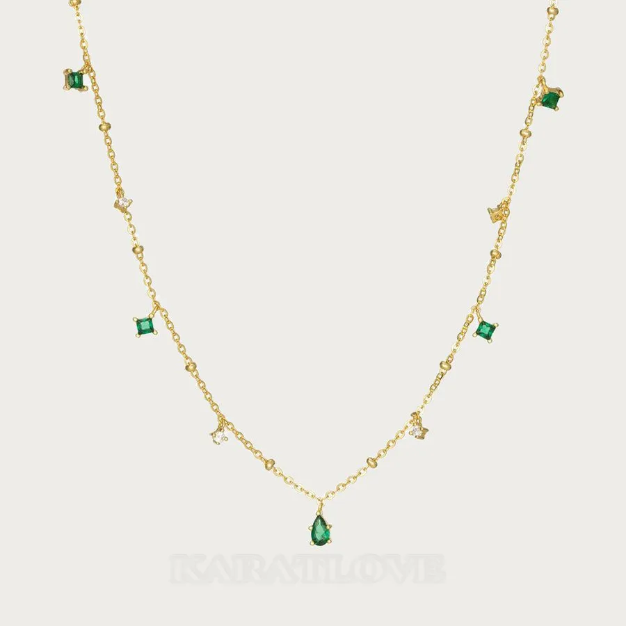 Collier vert émeraude en argent 925 plaqué or 18k