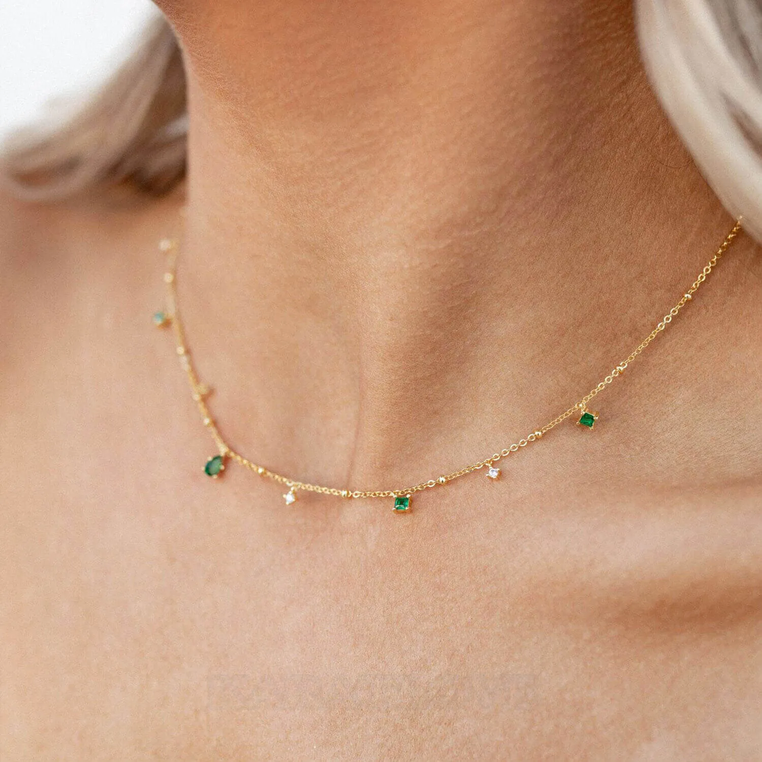 Collier vert émeraude en argent 925 plaqué or 18k