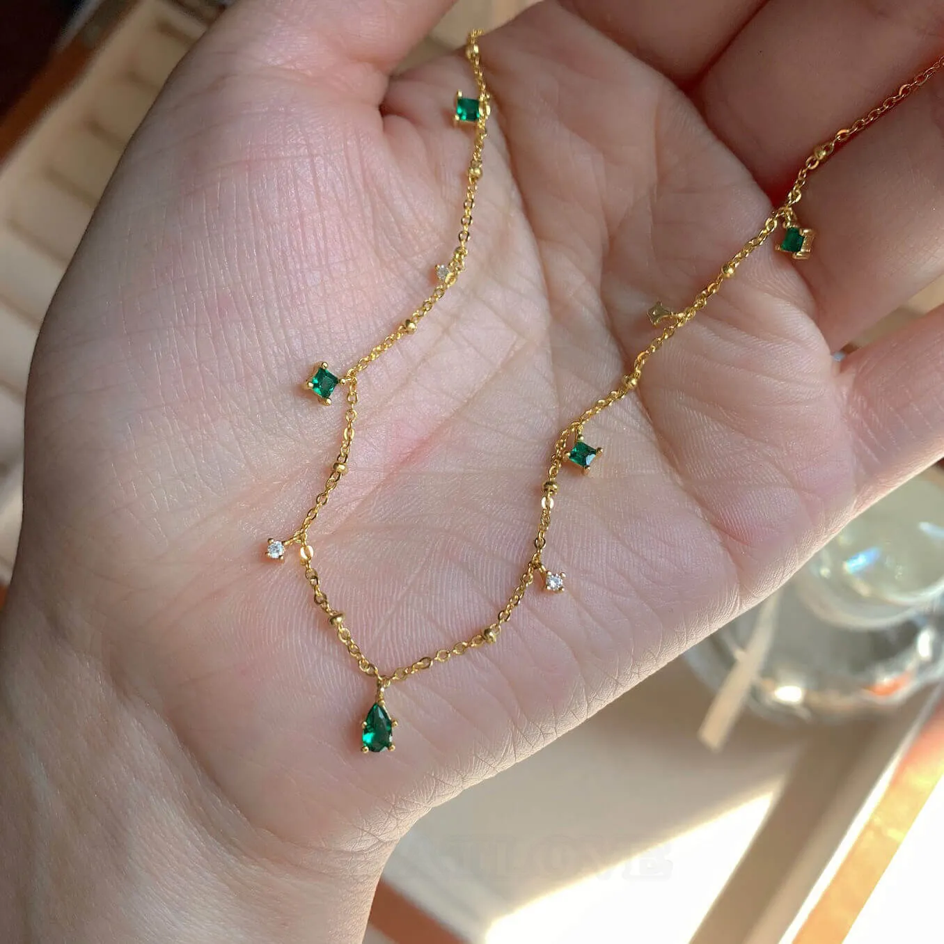 Collier vert émeraude en argent 925 plaqué or 18k