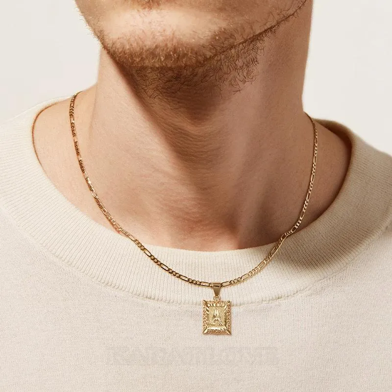Lettre initiale a-z collier pendentif à chaîne figaro plaqué or 18k de 20 pouces