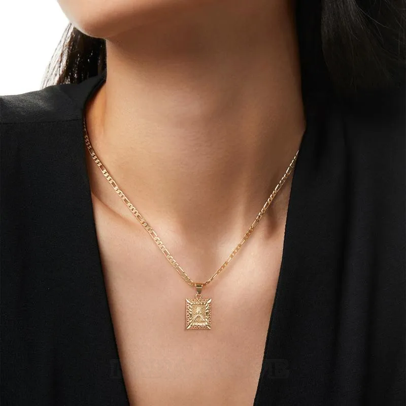 Lettre initiale a-z collier pendentif à chaîne figaro plaqué or 18k de 20 pouces
