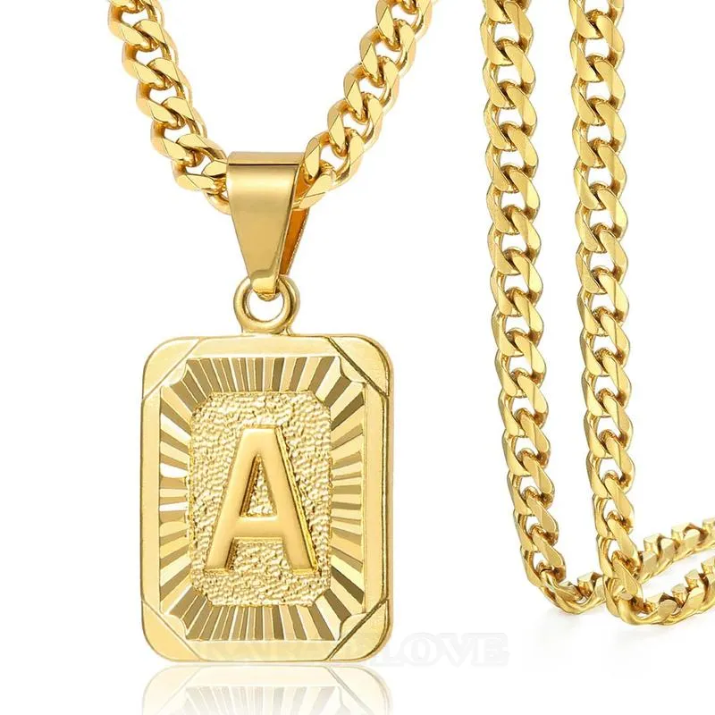 Lettre initiale a-z collier pendentif à chaîne cubaine de 20 pouces