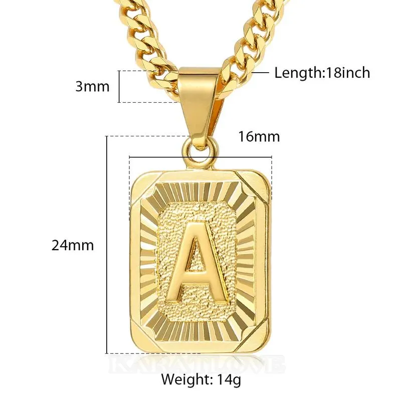 Lettre initiale a-z collier pendentif à chaîne cubaine de 20 pouces