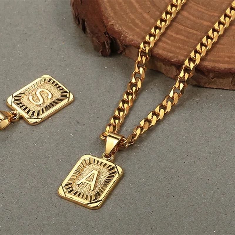 Lettre initiale a-z collier pendentif à chaîne cubaine de 20 pouces