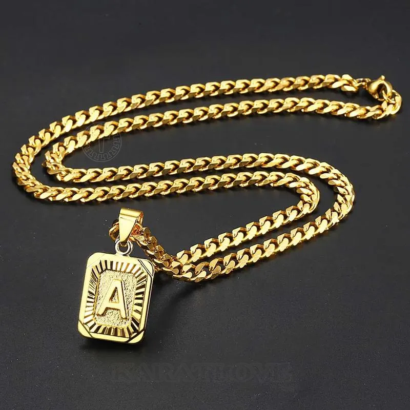 Lettre initiale a-z collier pendentif à chaîne cubaine de 20 pouces