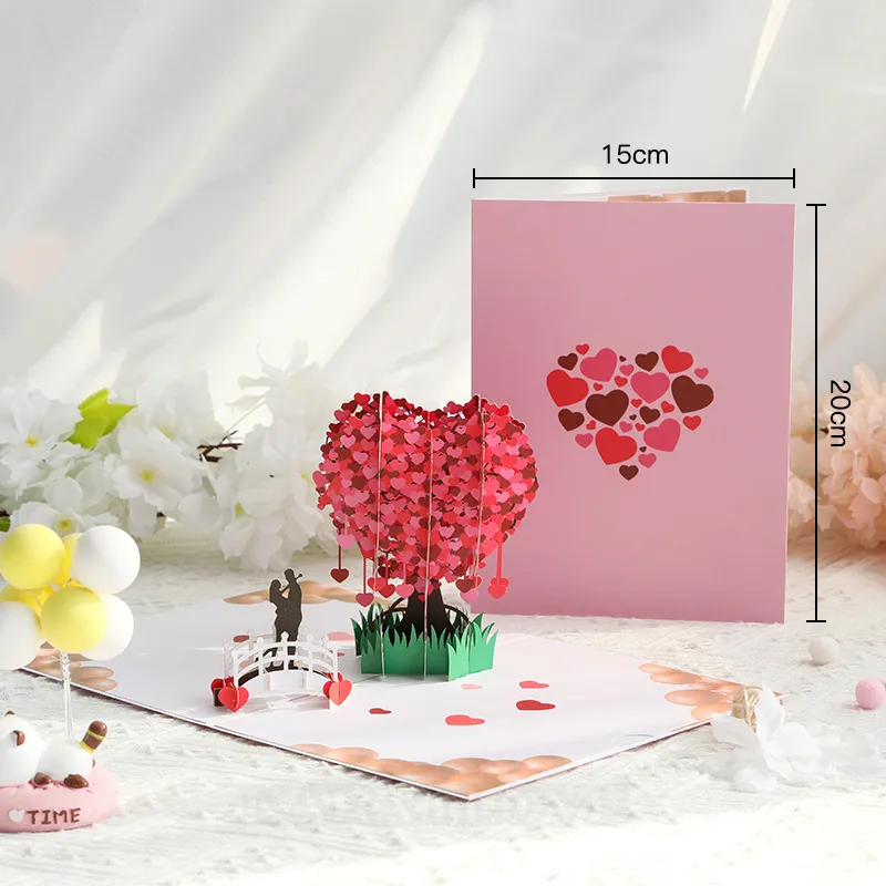 Carte de vœux tridimensionnelle pour le festival de l'arbre d'amour