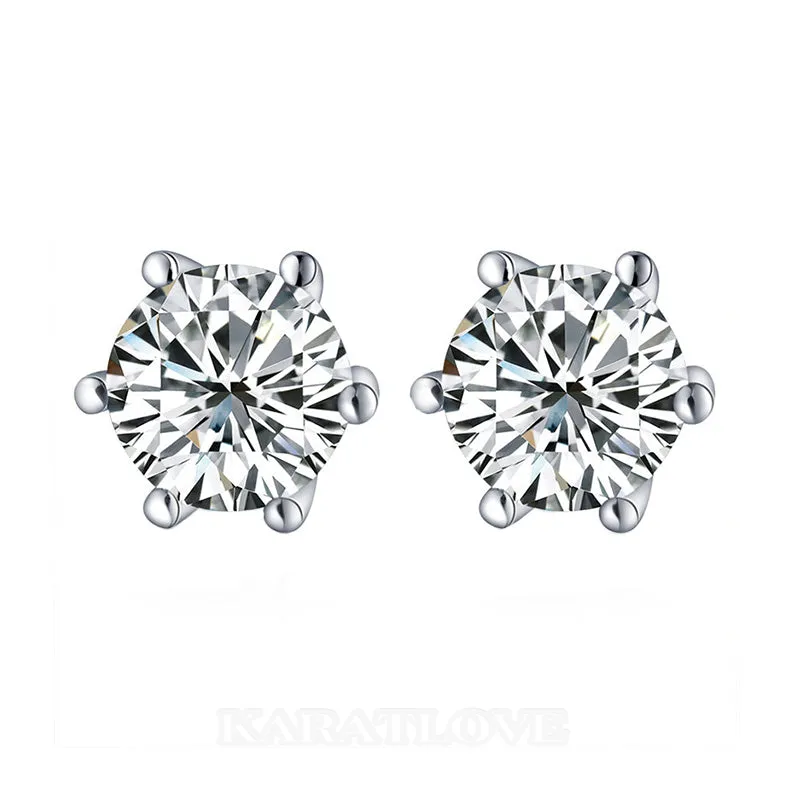 Clous d'oreilles en argent 925 avec diamant blanc taillé en rond