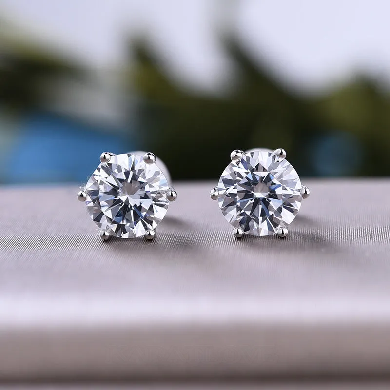 Clous d'oreilles en argent 925 avec diamant blanc taillé en rond