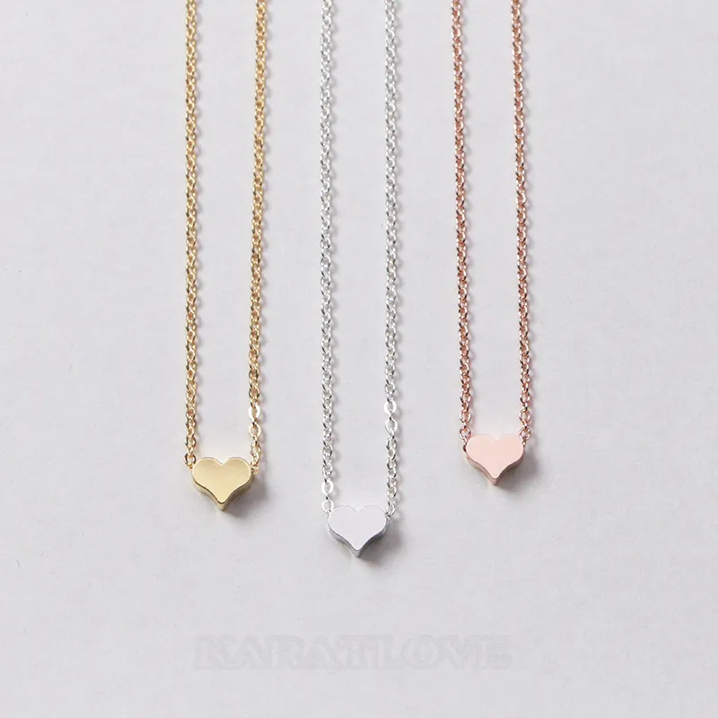 Collier minimalist tiny heart en argent/or/rose gold titanium heart necklace