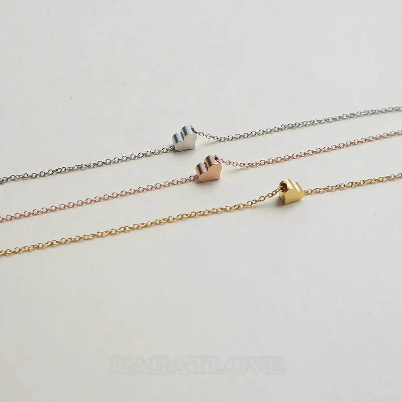 Collier minimalist tiny heart en argent/or/rose gold titanium heart necklace