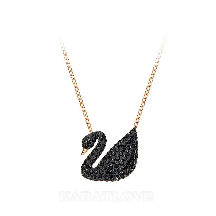Collier cygne noir en or rose en argent sterling