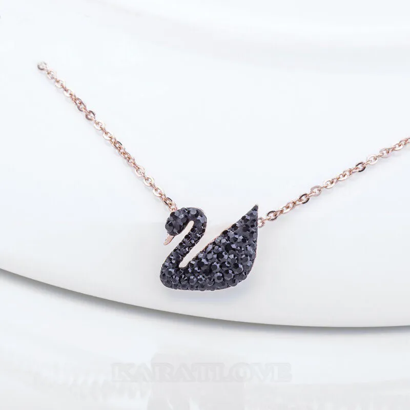 Collier cygne noir en or rose en argent sterling