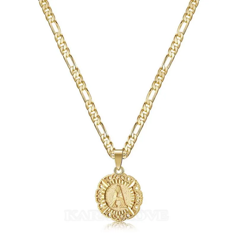 Lettre initiale a-z collier pendentif plaqué or 14k de 20 pouces