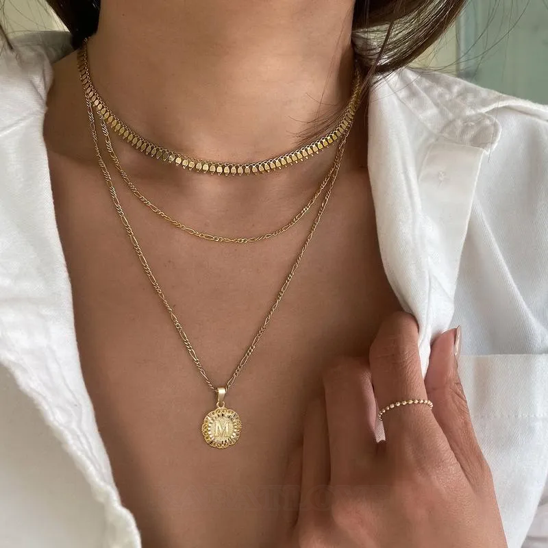 Lettre initiale a-z collier pendentif plaqué or 14k de 20 pouces