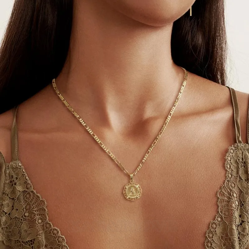 Lettre initiale a-z collier pendentif plaqué or 14k de 20 pouces