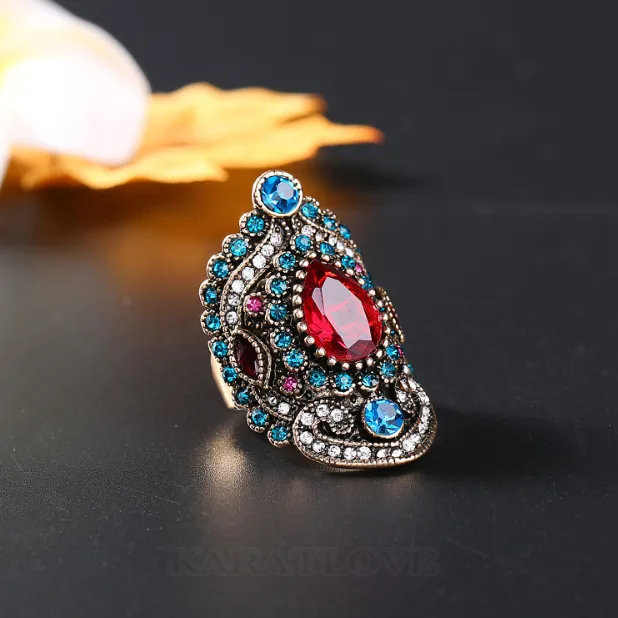 Bague rouge rubis et bleu saphir