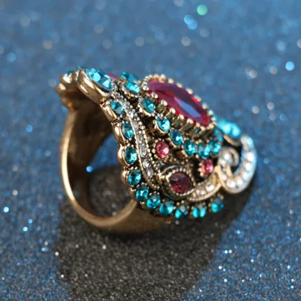 Bague rouge rubis et bleu saphir