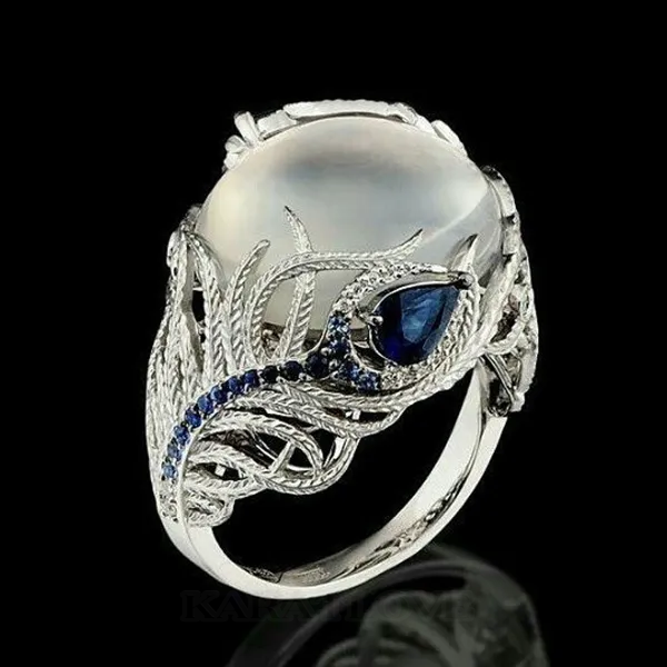 Bague fantaisie en pierre de lune pour femme