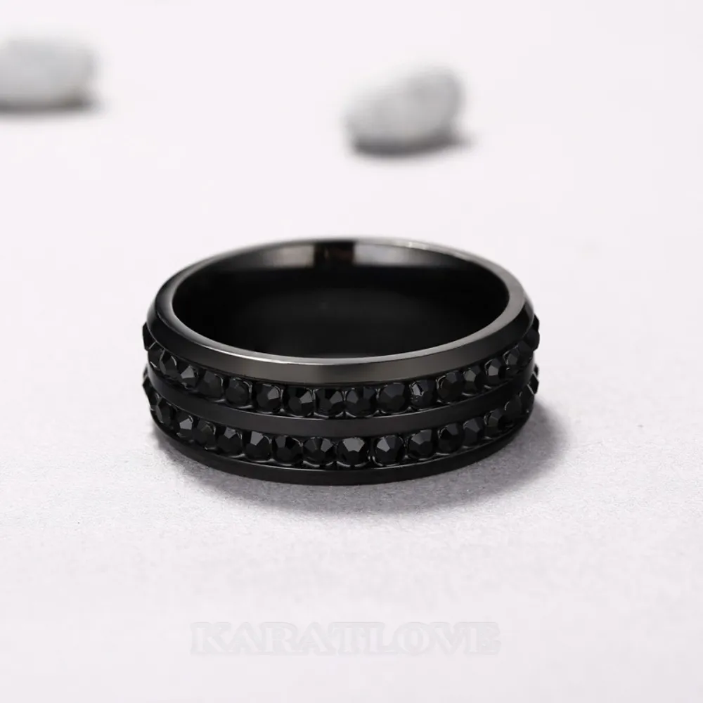 Bague pour homme en titane noir fantaisie à taille ronde