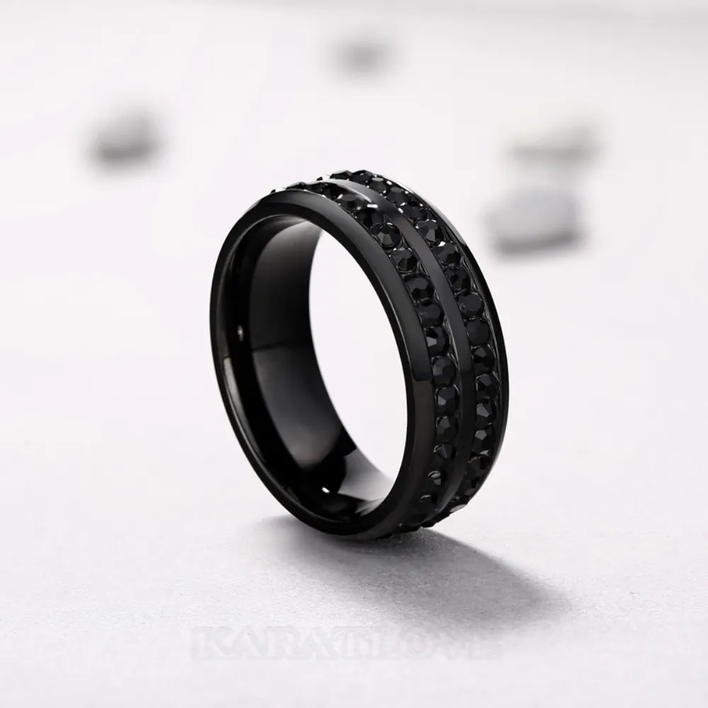 Bague pour homme en titane noir fantaisie à taille ronde
