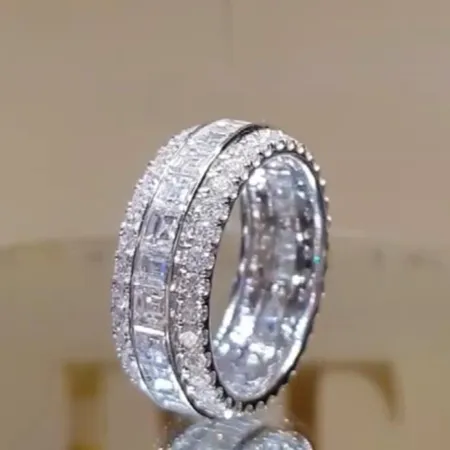 Bague de fiançailles en argent 925 avec diamant blanc taille princesse