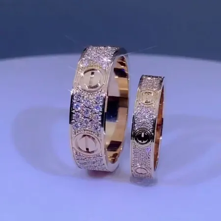 Bague de couple en or rose blanc et diamant rond en argent 925