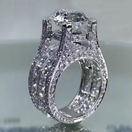 Bague de fiançailles art déco en argent sterling avec diamant blanc et taille ronde