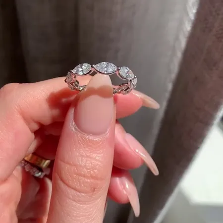 Bague de fiançailles en argent sterling blanc avec diamant taillé en forme de marquise
