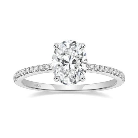 Bague de fiançailles classique en argent sterling blanc avec diamant ovale
