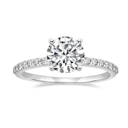 Bague de fiançailles classique en argent sterling blanc avec diamant rond