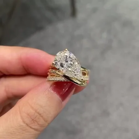 Yellow Gold Pear Cut White...