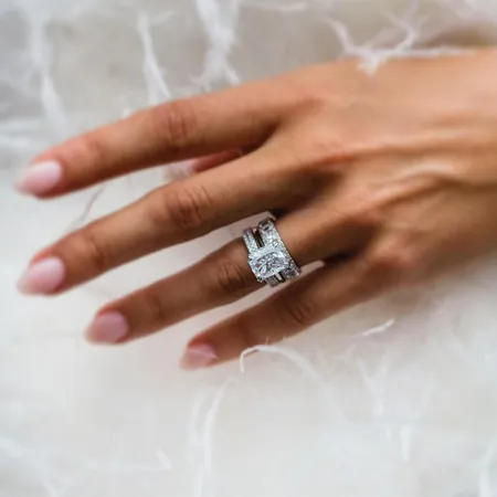 Bague en argent 925 avec diamant radiant blanc en 3 parties