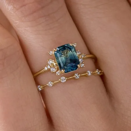 Emerald cut sapphire blue...