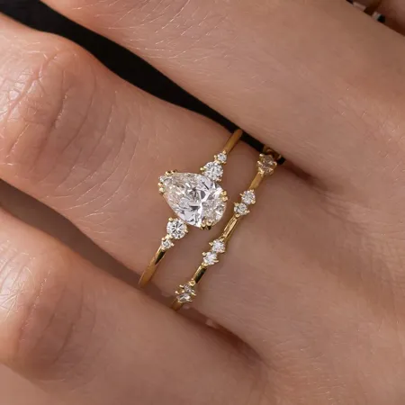 Parure de mariage en argent jaune et or blanc avec diamant taille poire