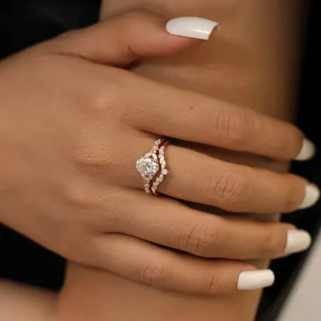 Bague de fiançailles en argent sterling et or rose avec diamant ovale