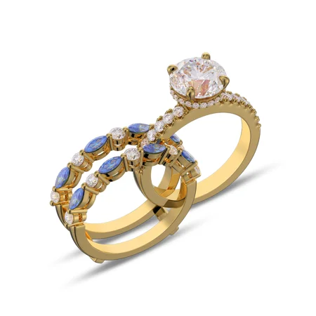 Ensemble de bague de mariage en argent sterling et or jaune avec diamant taille ronde