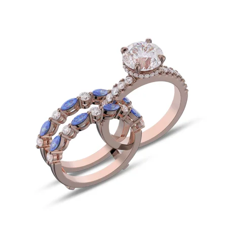 Ensemble de bague de mariage en argent sterling serti en or rose d'un halo avec diamant taille ronde