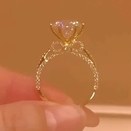 Bague de fiançailles en argent sterling avec diamant rond en or jaune blanc