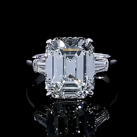 Bague de fiançailles 3 pierres en argent 925 avec diamant blanc taille émeraude