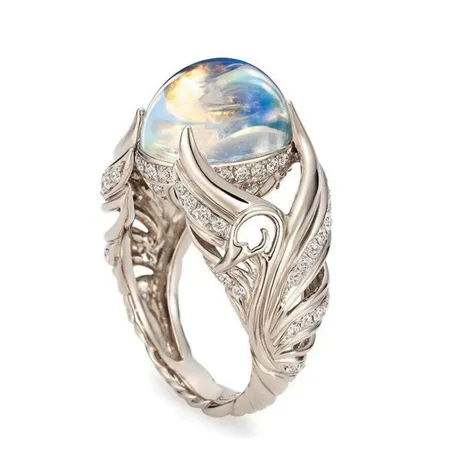 Bague de fiançailles angel wings moonstone halo en argent 925
