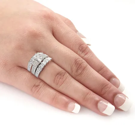 Parure de mariage 3 pièces en argent sterling, diamant blanc taille princesse