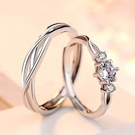 Anneaux de couple infinity en argent sterling avec diamant rond et blanc